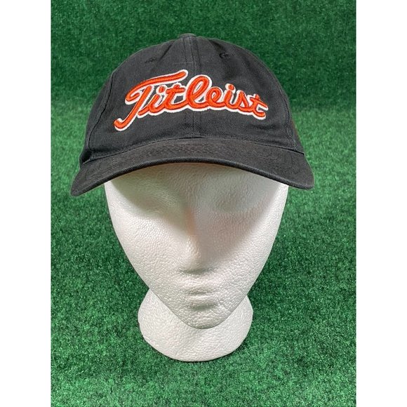 Titleist x Footjoy FJ Golf Hat Cap Black‎ Orange Cotton Adjustable Strapback - Picture 1 of 10